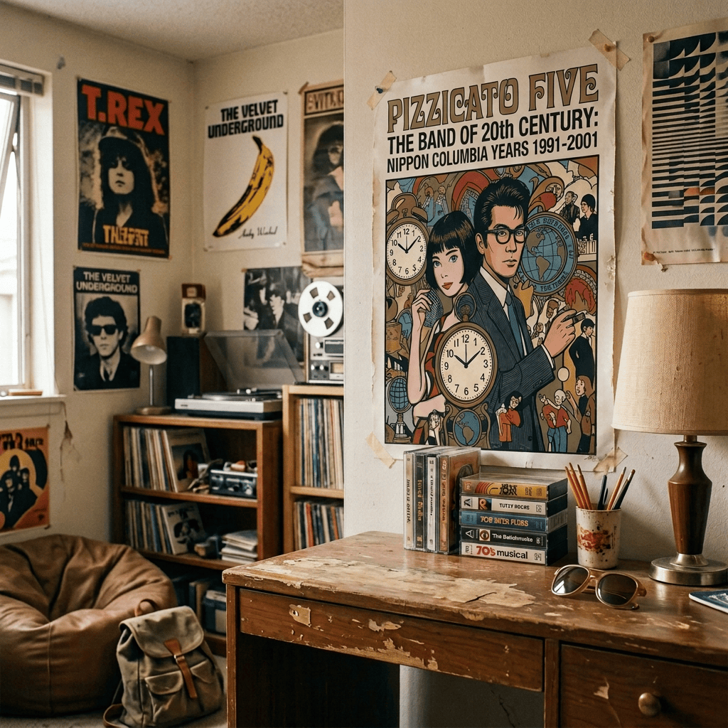 Japanese pop album cover beside a vinyl record on a Technics turntable